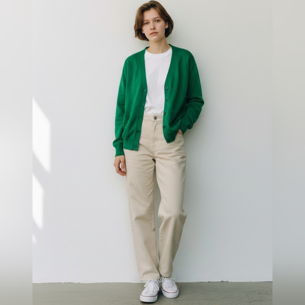 Only Mine Kelly Green Merino Wool Preppy Lightweight Sweater Bohemian Summer - Picture 15 of 15
